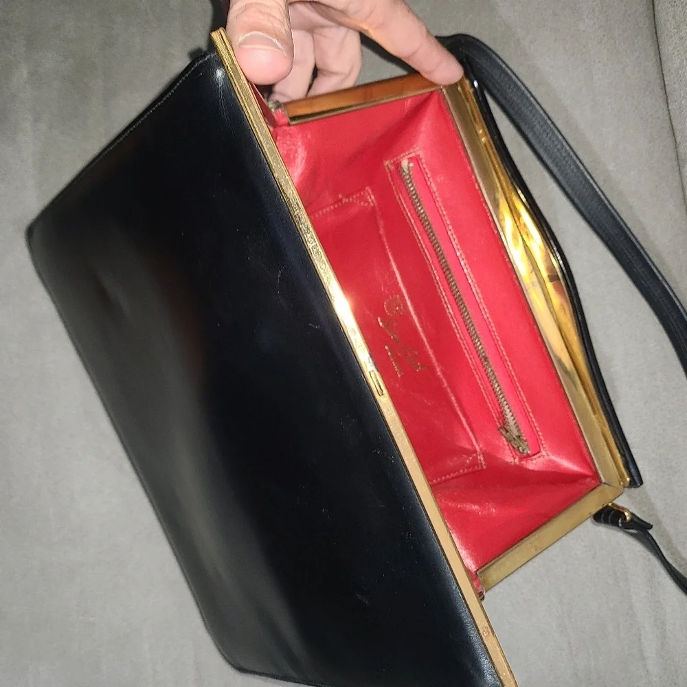 Designer Susan Gail‎ original black handbag red interior vintage
